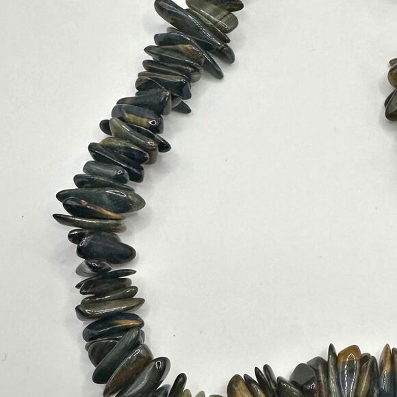 Vintage Chunky Tiger's Eye Dog Tumbled Stone Necklace 14.5" Choker Brown Green - Picture 2 of 8